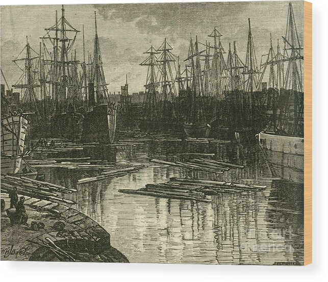Engraving Wood Print featuring the drawing North Dock by Print Collector