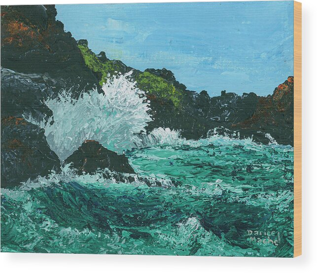 Ocean Wood Print featuring the painting Olivine Waves by Darice Machel McGuire