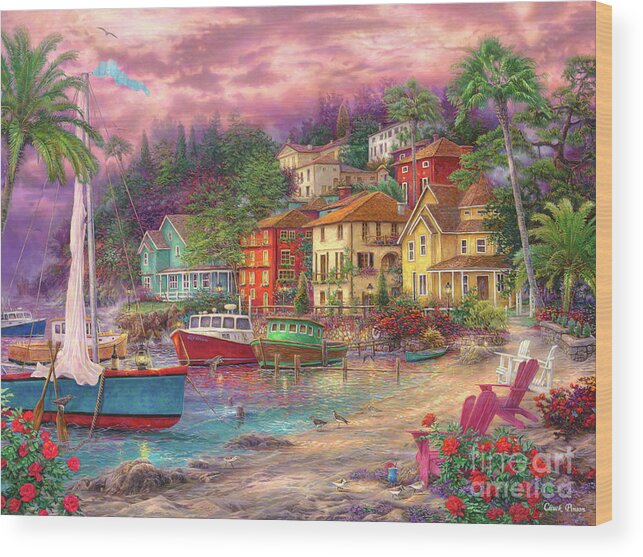 European Wood Print featuring the painting On Golden Shores by Chuck Pinson