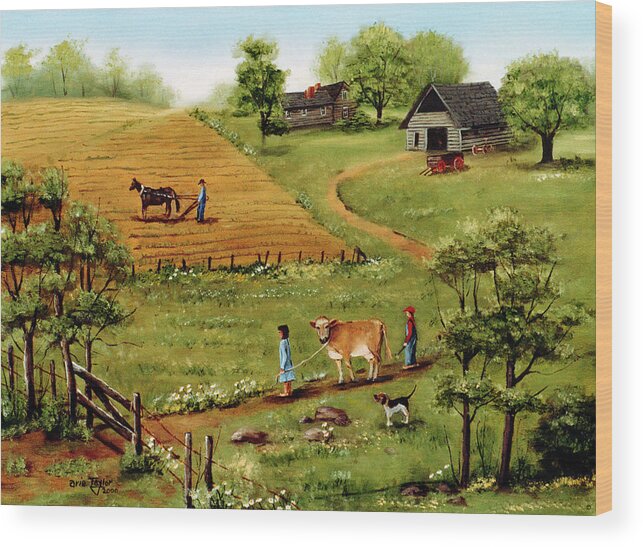 Out To Pasture Wood Print featuring the painting Out To Pasture by Arie Reinhardt Taylor