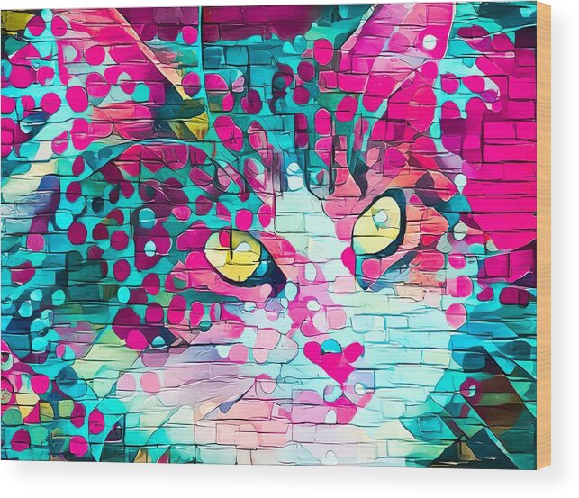 Daubs Wood Print featuring the digital art Paint My Cute Kitty Face Bright Pink by Don Northup