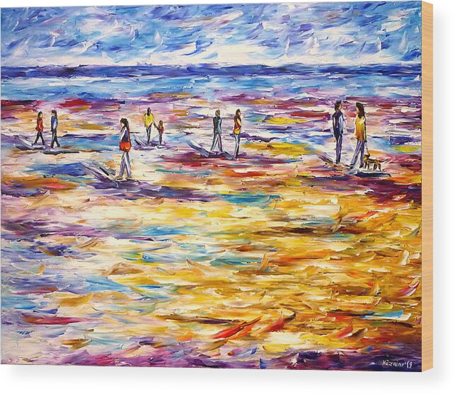 Beach Abstract Wood Print featuring the painting People On The Beach by Mirek Kuzniar