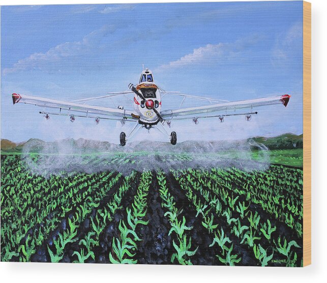 Aircraft Wood Print featuring the painting Piper Pawnee PA-25-235 by Karl Wagner