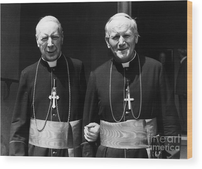 State Of The Vatican City Wood Print featuring the photograph Pope John Paul II And Cardinal Stefan by Bettmann