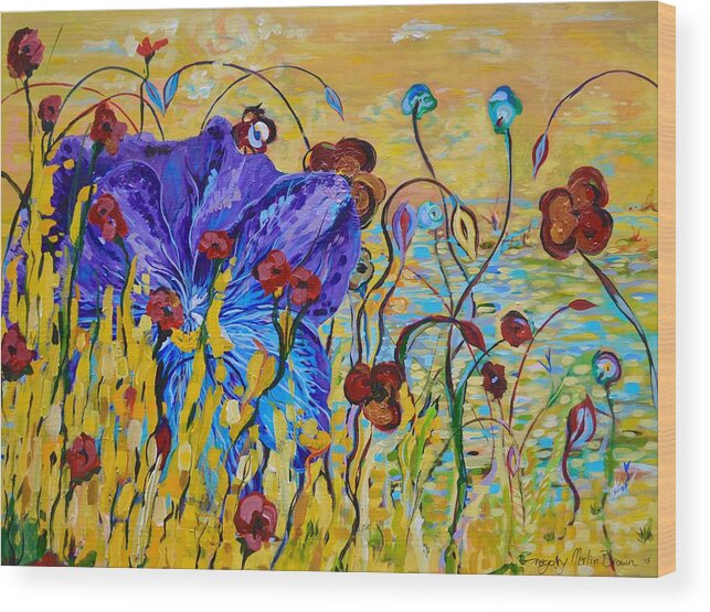 Flowers Wood Print featuring the painting Purple Pond Pansy by Gregory Merlin Brown