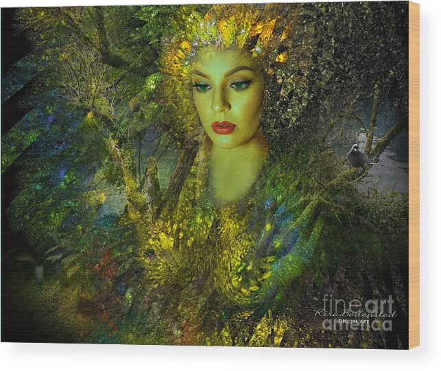 Fantasy Wood Print featuring the mixed media Queen of the Woodlands by Kira Bodensted