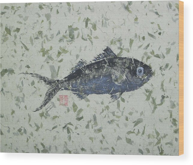Ink Wood Print featuring the painting Queen Snapper - Black and Blue by Adrienne Dye