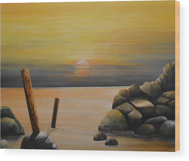 This Oil Painting Contains A Sea Wood Print featuring the painting Quiet Sea by Martin Schmidt