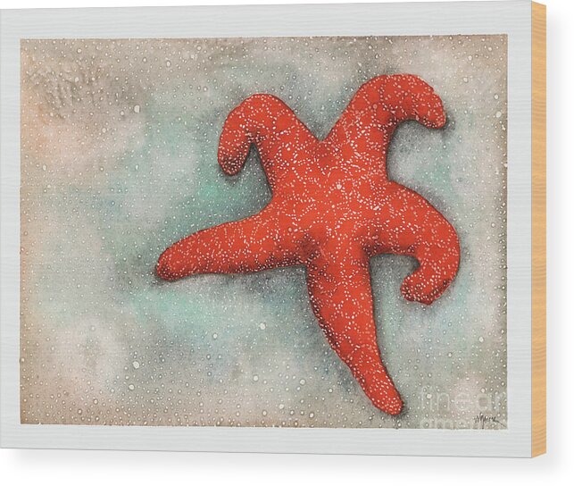 Asteroidea Wood Print featuring the painting Red Sea Star by Hilda Wagner
