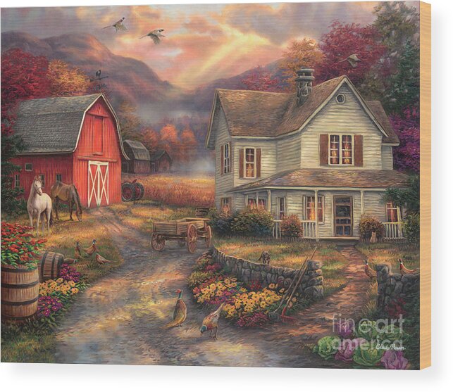 Old Farm Wood Print featuring the painting Relaxing on the Farm by Chuck Pinson