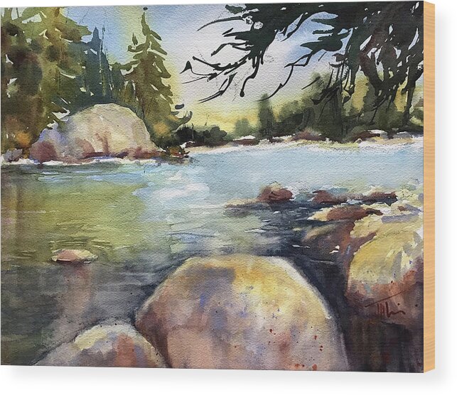 Landscape Wood Print featuring the painting Rocking the River by Judith Levins