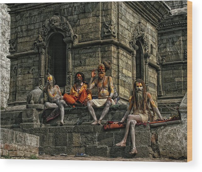 Festival Wood Print featuring the photograph Sadhus Enjoying The Maha Shivatri Festival by Yvette Depaepe