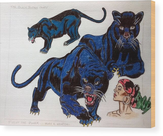 Black Art Wood Print featuring the drawing Serenade of the Black Panther by Joedee