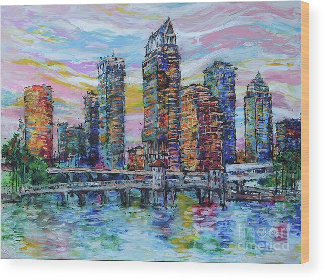 Tampa Skyline Wood Print featuring the painting Shimmering Tampa Skyline by Jyotika Shroff