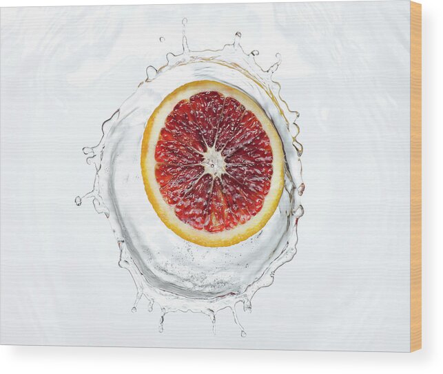 White Background Wood Print featuring the photograph Slice Of Blood Orange Splash by Chris Stein