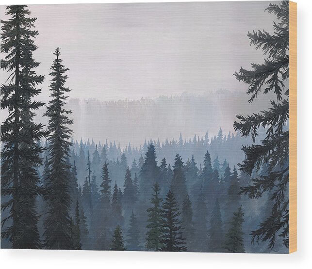 Forest Wood Print featuring the painting Smoke in the Woods by Elizabeth Mordensky