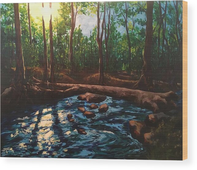 Smoky Mountain Wood Print featuring the painting Smoky Mountain Stream by Allison Fox