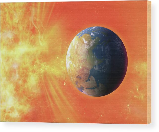 Concepts & Topics Wood Print featuring the digital art Solar Flare Hitting Earth, Artwork by Victor Habbick Visions