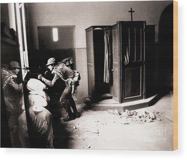 People Wood Print featuring the photograph Soldier Positioned At Window Of Church by Bettmann