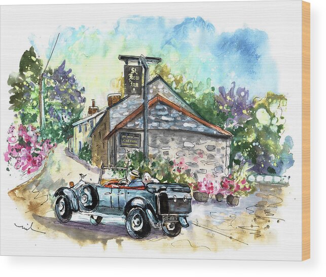 Travel Wood Print featuring the painting St Kew Inn In Cornwall 01 by Miki De Goodaboom