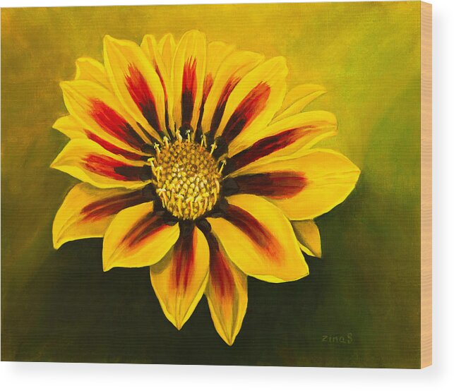Gazania Wood Print featuring the painting Striped beauty by Zina Stromberg