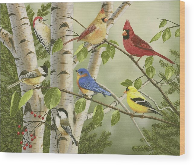 Birds Wood Print featuring the painting Summer Friends by William Vanderdasson