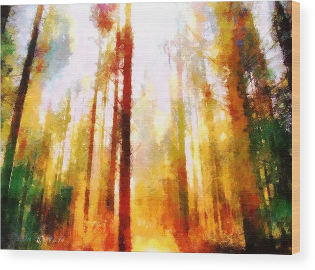 Forest Wood Print featuring the painting Sunlit Forest by Lelia DeMello