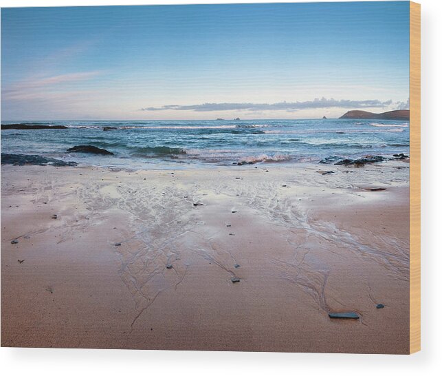 Scenics Wood Print featuring the photograph Sunrise On A Remote Cornish Beach by Racheldewis