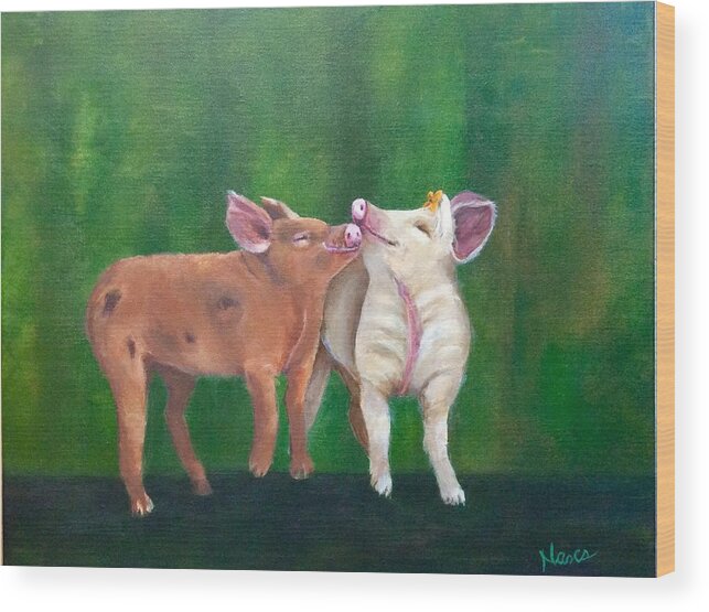 Pigs Wood Print featuring the painting Swine Snuggles by Deborah Naves