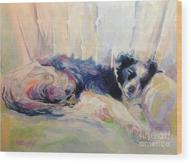 Border Collie Wood Print featuring the painting Swishy by Kimberly Santini