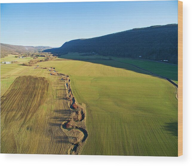 Moraine Wood Print featuring the photograph The Farms Of Otisco Lake Valley Aerial by Matt Champlin