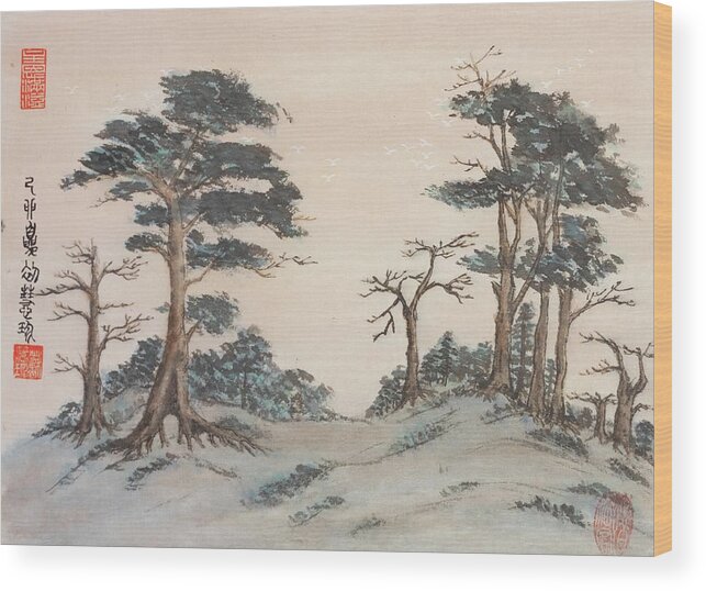 Chinese Watercolor Wood Print featuring the painting Flying White Birds  by Jenny Sanders