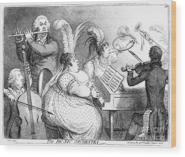 Engraving Wood Print featuring the drawing The Pic-nic Orchestra, James Gilray by Print Collector