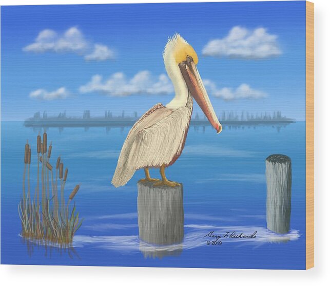 Gary Wood Print featuring the digital art The Posted Pelican by Gary F Richards