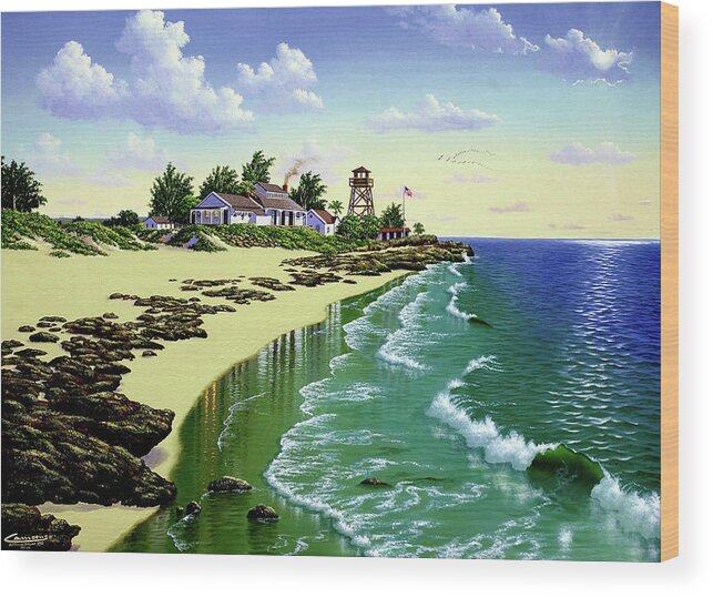 Refugee House On Beach In Florida Wood Print featuring the painting The Refugee House, Fl by Eduardo Camoes