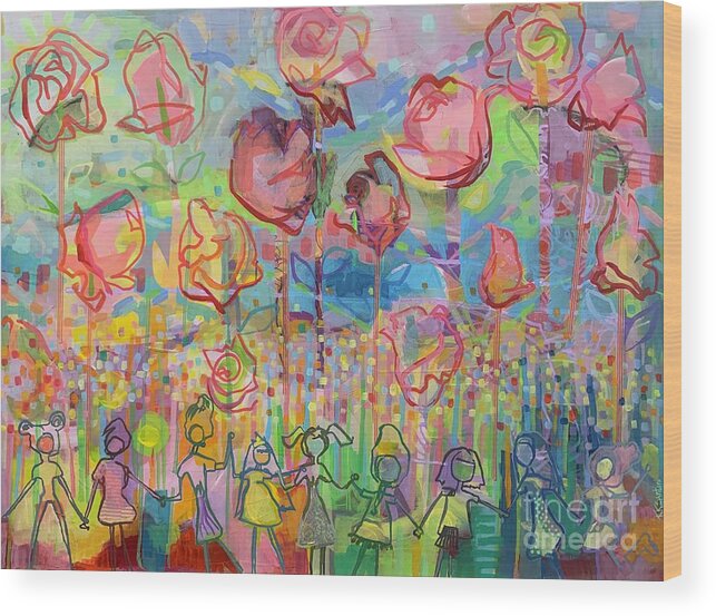 Garden Wood Print featuring the painting The Rose Garden, Love Wins by Kimberly Santini