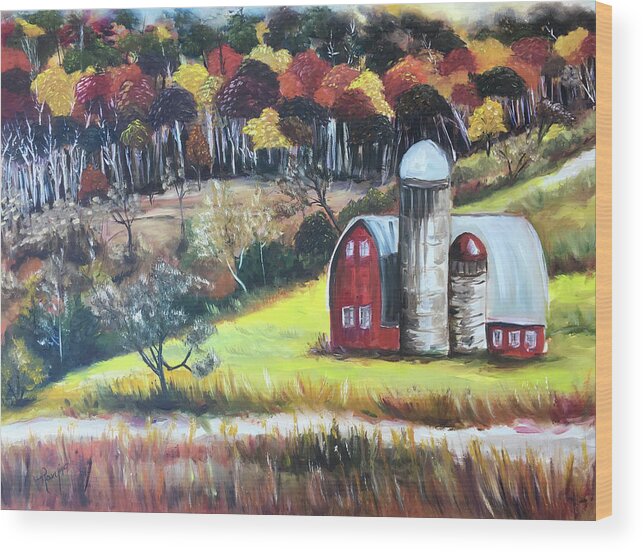 Barn Wood Print featuring the painting The Silos by Roxy Rich