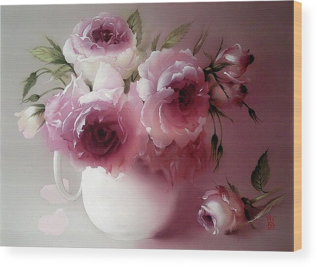 Russian Artists New Wave Wood Print featuring the painting The Tender Fragrance of Roses by Alina Oseeva