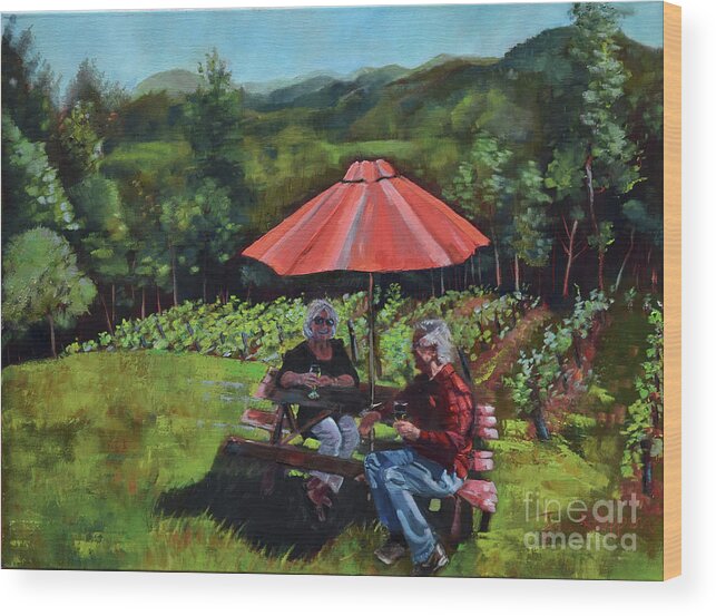 En Plein Air Wood Print featuring the painting Two Friends at Ott Farms and Vineyards by Jan Dappen