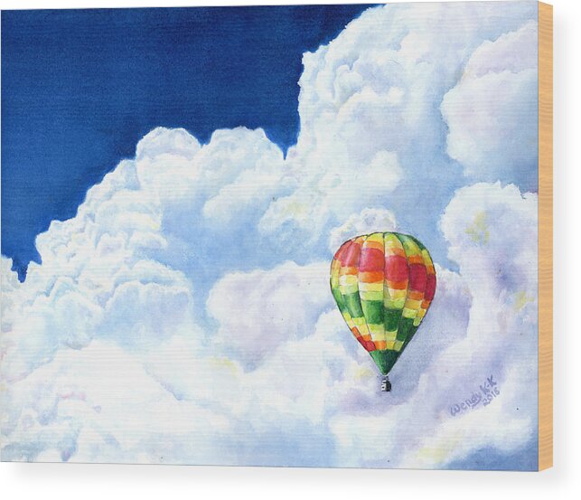 Cloud Wood Print featuring the painting Up and Away by Wendy Keeney-Kennicutt