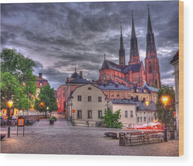 Tranquility Wood Print featuring the photograph Uppsala Cathedral Hdr by Only Beautiful Photo...