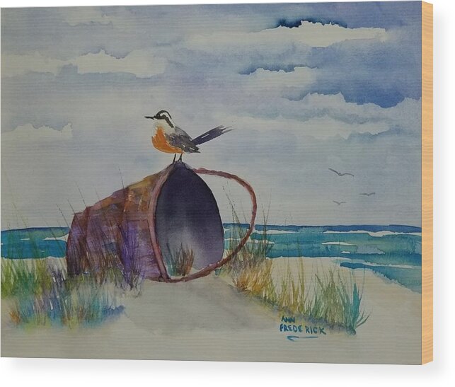 Ocean Wood Print featuring the painting Washed up by Ann Frederick
