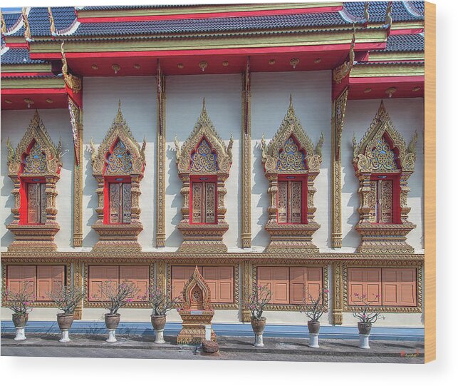 Scenic Wood Print featuring the photograph Wat Chai Mongkon Phra Ubosot Windows DTHLU0398 by Gerry Gantt