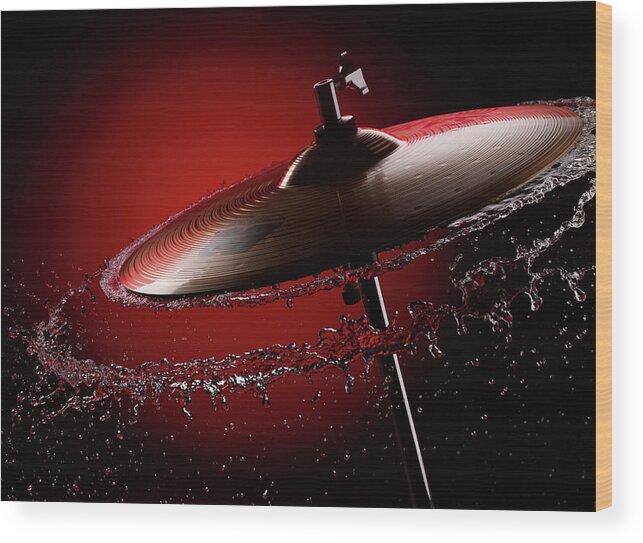 Spray Wood Print featuring the photograph Water Exploding Out Of Hi Hat Cymbals by Jack Andersen