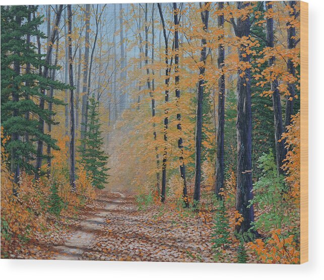 Canadian Wood Print featuring the painting A Walk in The Woods #1 by Jake Vandenbrink