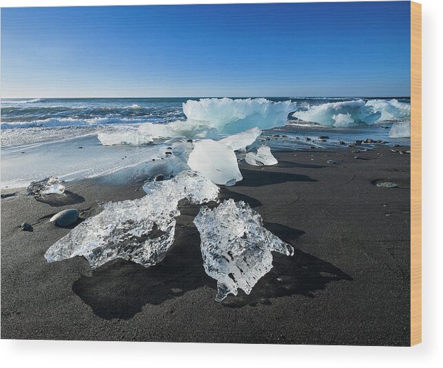 Chucks Wood Print featuring the photograph Black Sand Beach With Ice #1 by David L Moore