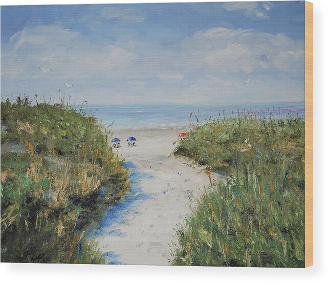 Hilton Head Wood Print featuring the painting Blue Umbrellas #2 by Stanton Allaben