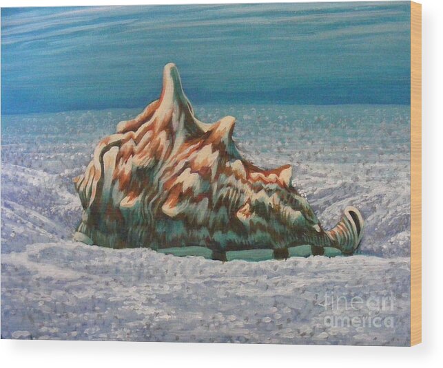 Shell Wood Print featuring the painting Conch #1 by Dan Remmel