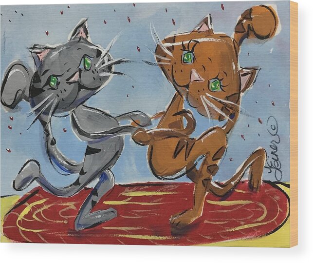 Cats Wood Print featuring the painting Cut A Rug #1 by Terri Einer