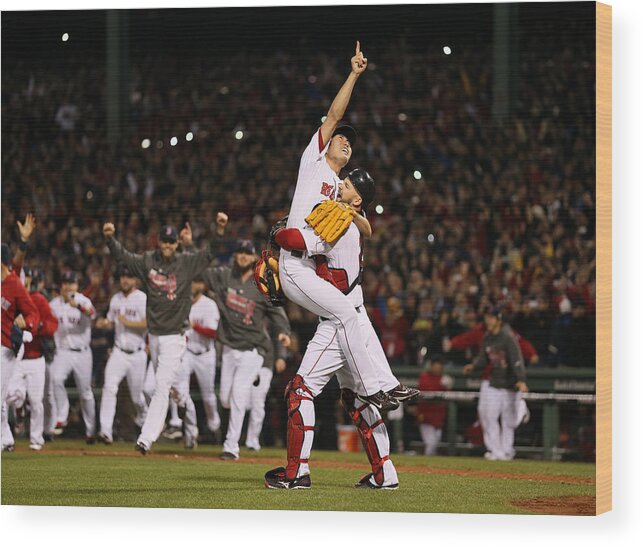 Playoffs Wood Print featuring the photograph David Ross and Koji Uehara by Rob Carr